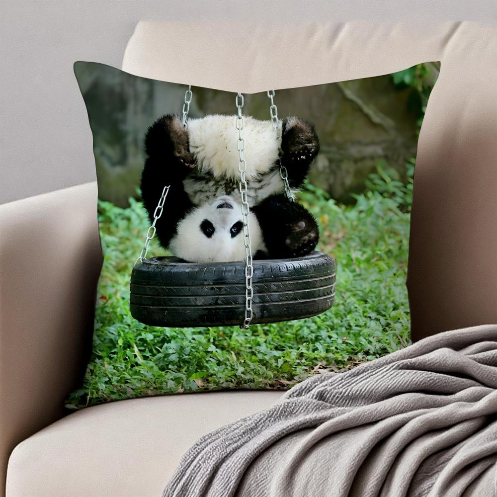 cute Panda Cushion Cover Pillowcase Antidustmite Invisible Zipper Short Plush Sofa Cushion