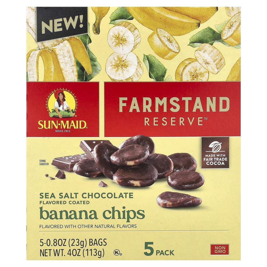 Sun-Maid FarmStand Reserve™, Banana Chips, Sea Salt Chocolate, 5 Pack, 0.8 Oz (23 G) Each