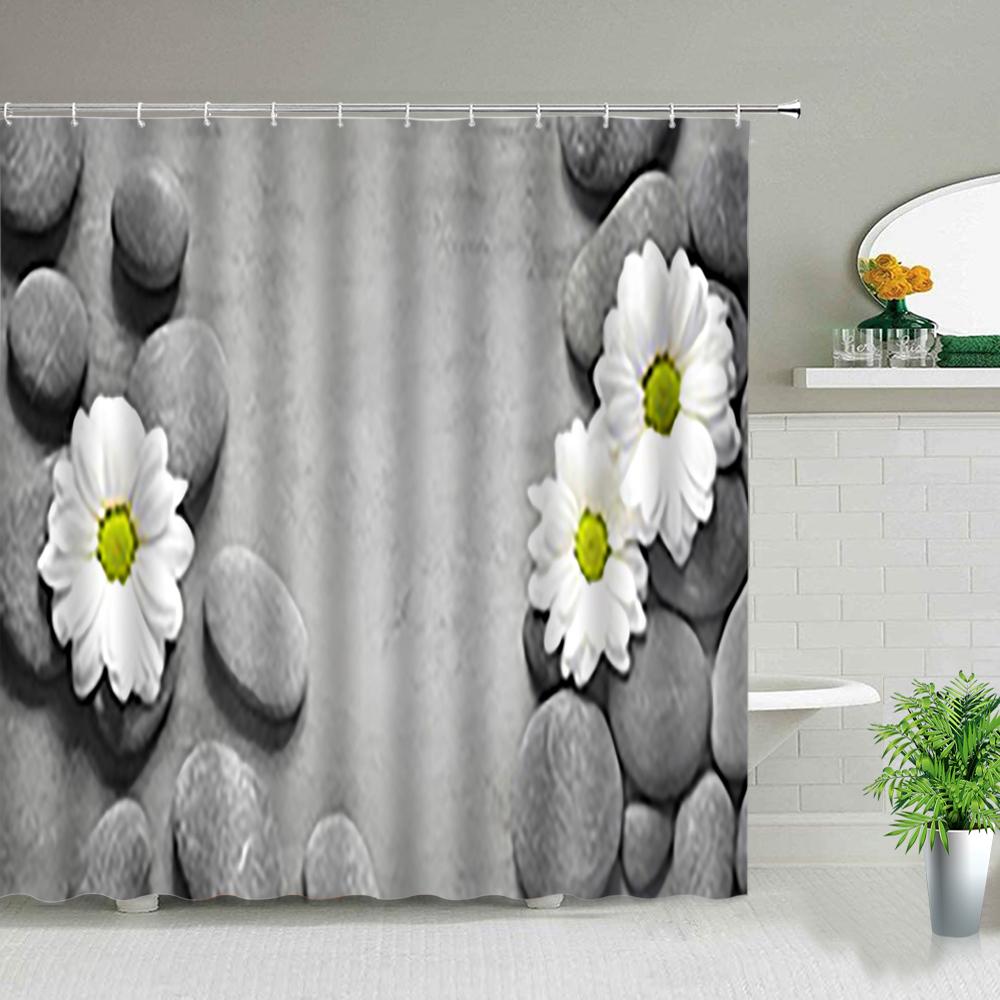 Cortina de ducha de flores blancas y mariposas rosas, estampado Floral, tela de cortina de baño de poliéster impermeable para decoración de bañera