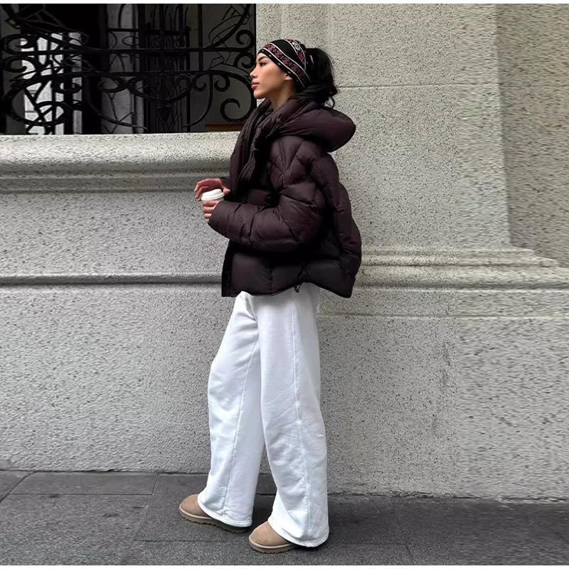 Kapuzen-Daunenjacke Damen Winter 2025 Neue Mode Grau Brotjacke Lässige Kurze Steppjacke