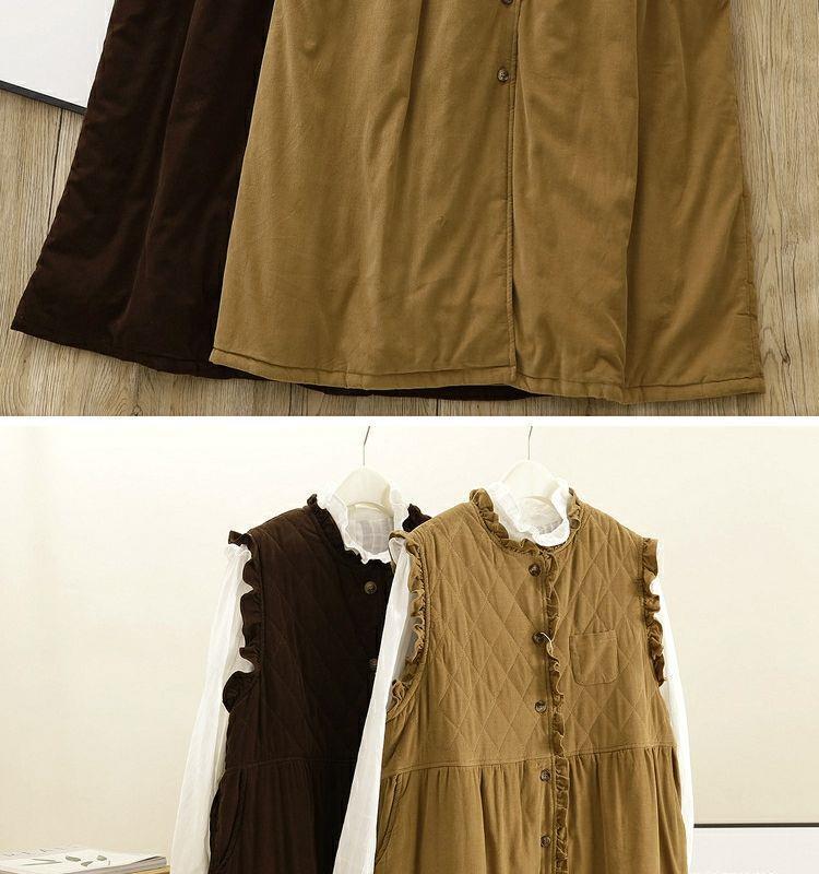 Women's Retro Forest-Style Sleeveless Corduroy Maxi Dress