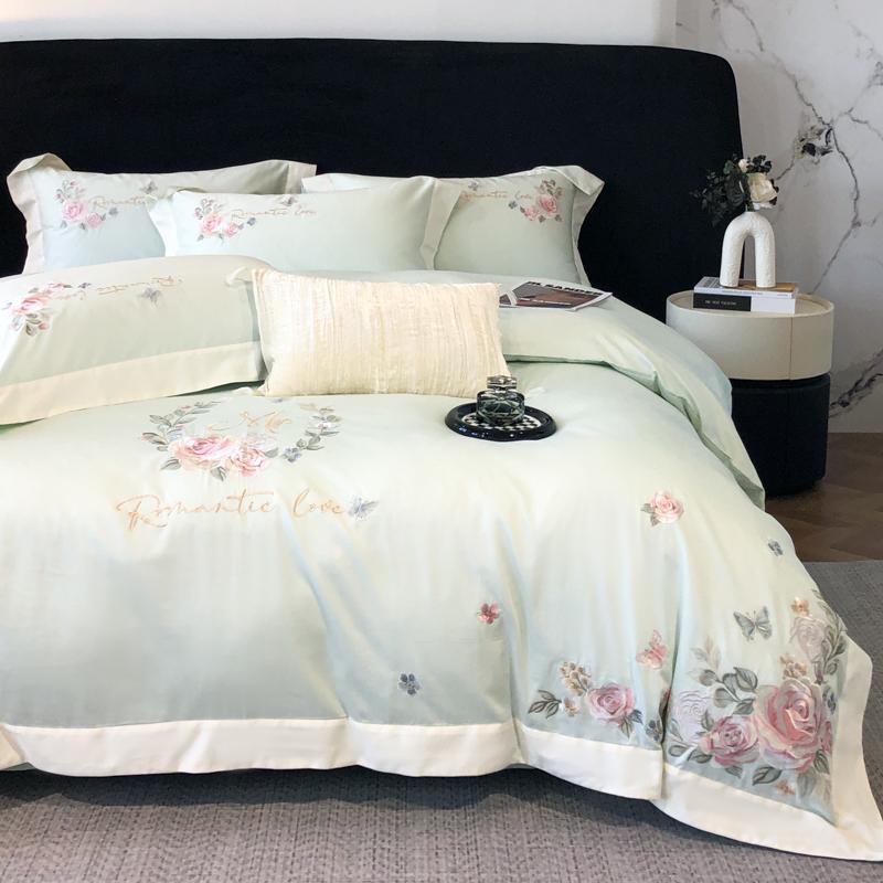 

Svetanya Flowers Embroidery Underwear Egyptian Cotton Bedding Set 4in1 Sheet Duvet Cover Pillowcase Linens Flat Sheet Style&Europe