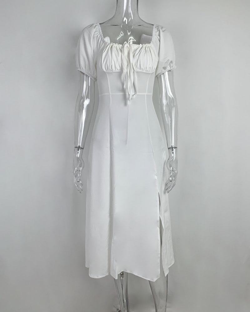 2026 Spring Resort Style Off-the-Shoulder Slit Long Dress: Elegant Lace-Up French Design for Women