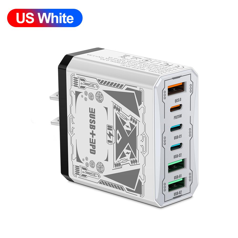 Carregador Rápido 25W 3 USB 3 PD Carregamento Rápido QC3.0 Carregador de Viagem Para iPhone Samsung Xiaomi Adaptador de Telefone Celular Tomada UE/EUA/Reino Unido