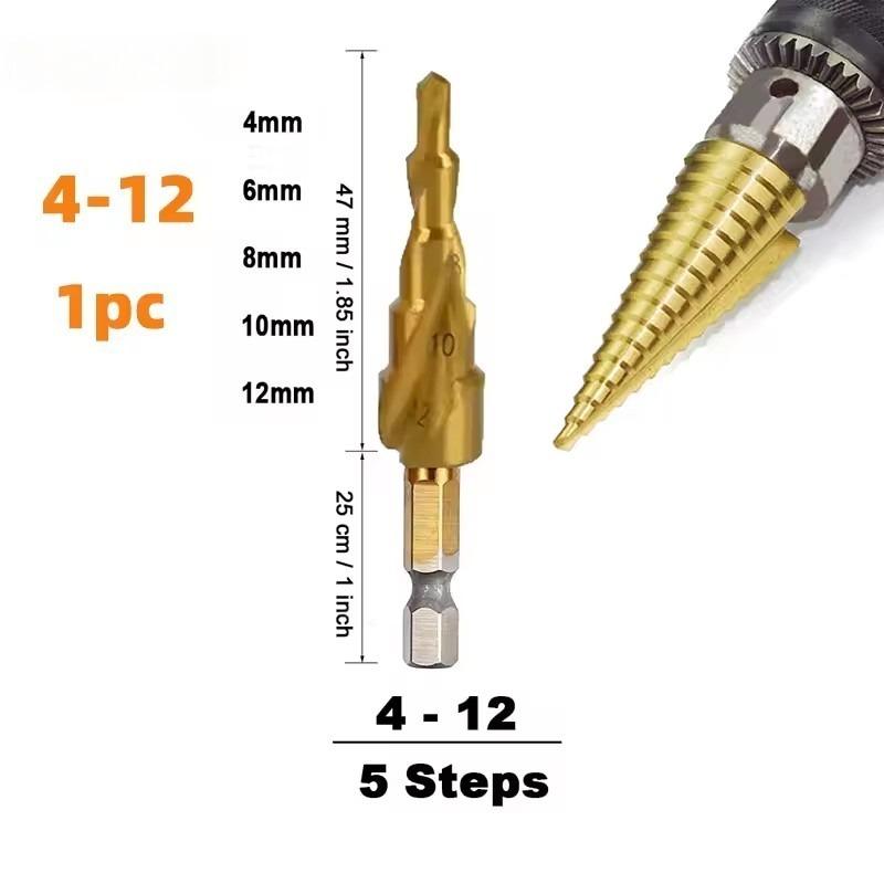 4-32mm/4-20mm/4-12mm HSS Titanium Coated Stepped Drill, Conical Drilling Tool Cutting Wood Holes and High Speed Steel Metal