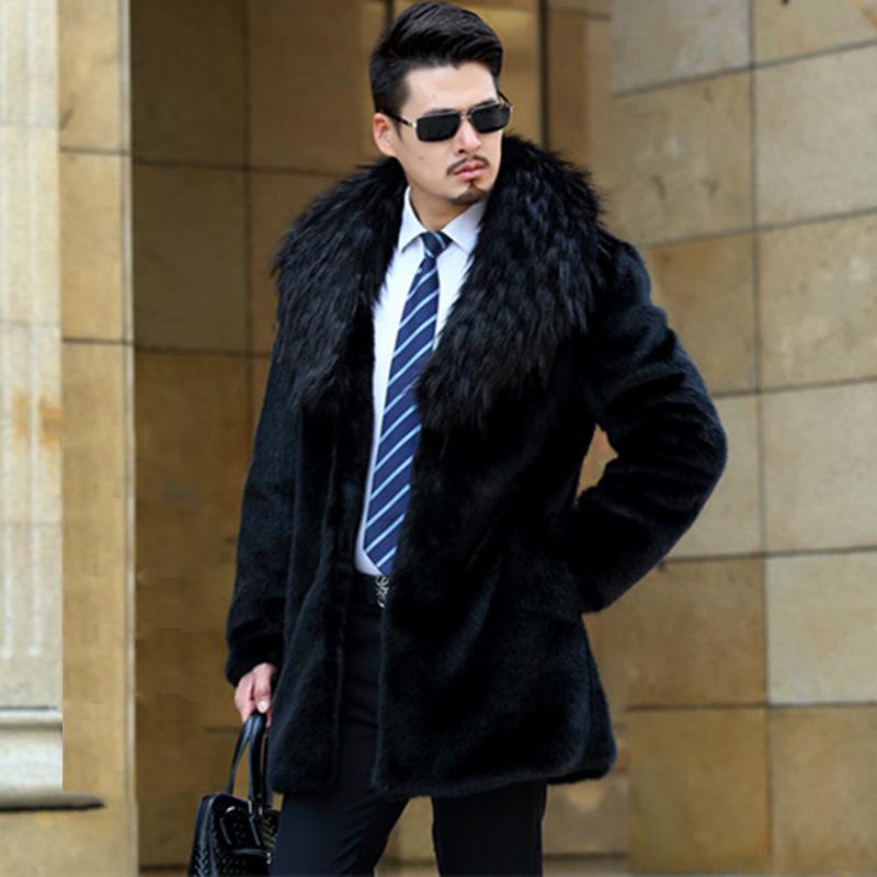 Men's fur jacket autumn and winter new imitation mink hair fox fur medium and long trench coat large size casual
