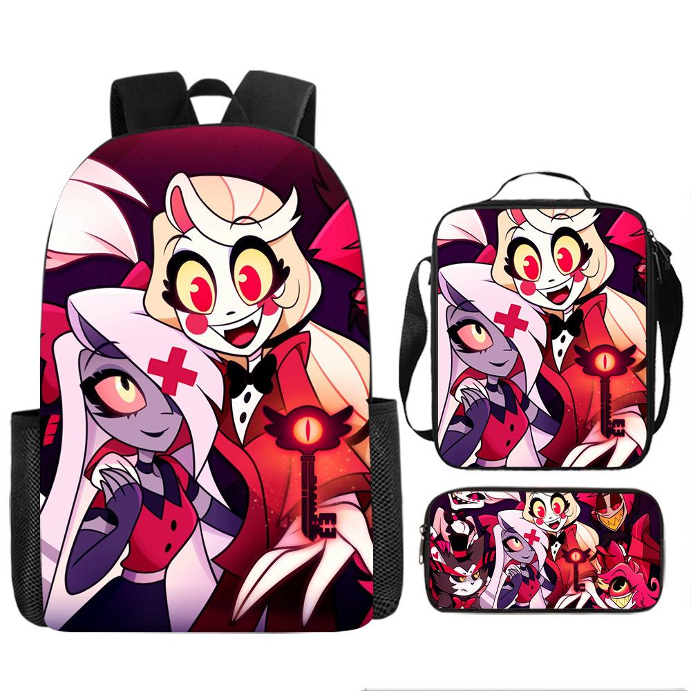 Hell Inn Hazbin Hotel student backpack cartoon backpack three piece set backpack shoulder bag pencil case