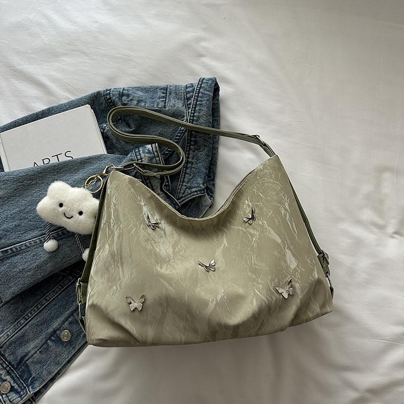 

Large Capacity Tote Bag 2024 Summer New Small Design Fashionable Commuter Canvas Shoulder Bag WithoutKeychain зелений