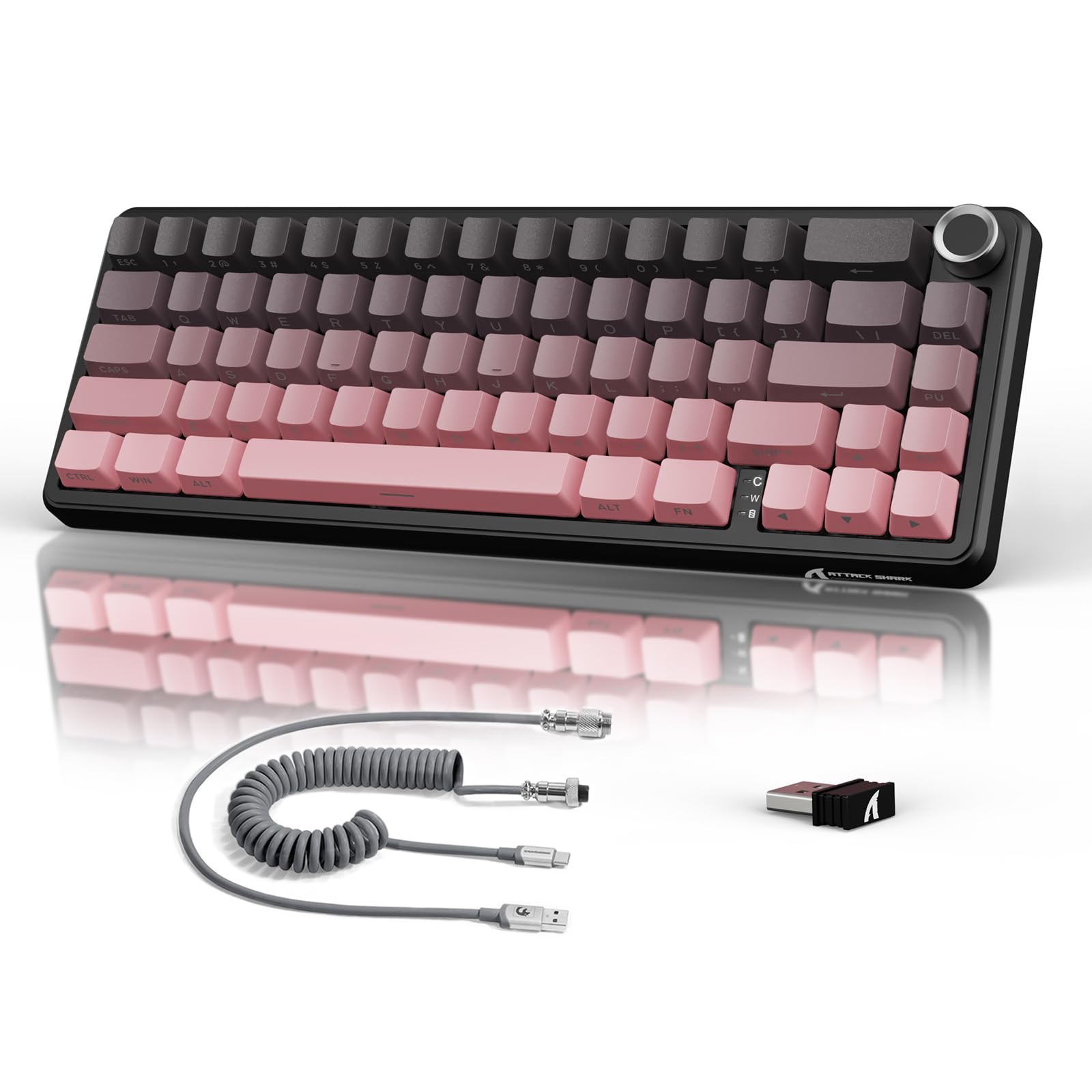 

ATTACK SHARK X66 Gaming Keyboard, Tri-Mode WirelessBluetoothWired Hot-Swap Mechanical Keyboard, 60% Layout with Knobs, PBT 66 Keys, No Numeric