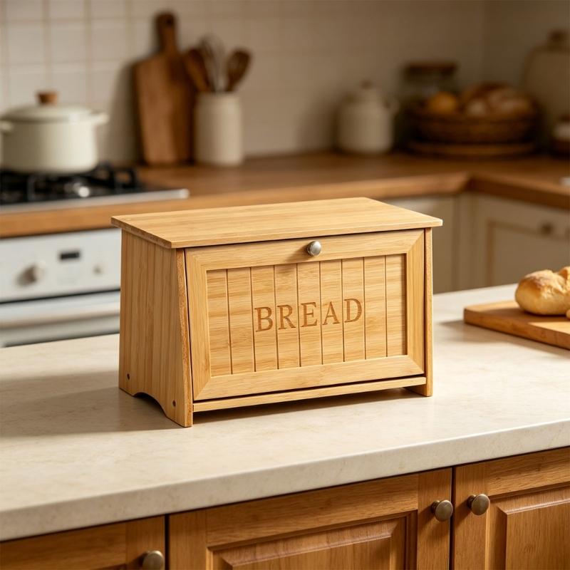 Contenitore per pane in legno con chiusura magnetica per organizzazione cucina 35X21X19,5cm