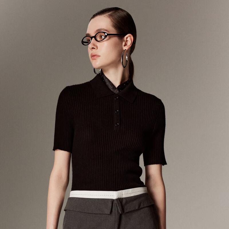 

Женский кашемировый свитер с коротким рукавом и воротником поло Paluopo L