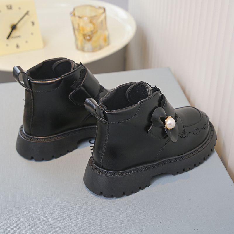 Children's Fashionable Ankle Boots for Autumn and Winter, Sweet Fleece Soft-soled Leather Boots for Girls