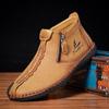 Handgenähte Spaltlederstiefel Herrenschuhe Bequeme Slip-On-Lackstiefel Arbeits-Retro-Leder-Stiefeletten für Herren Freizeitschuhe