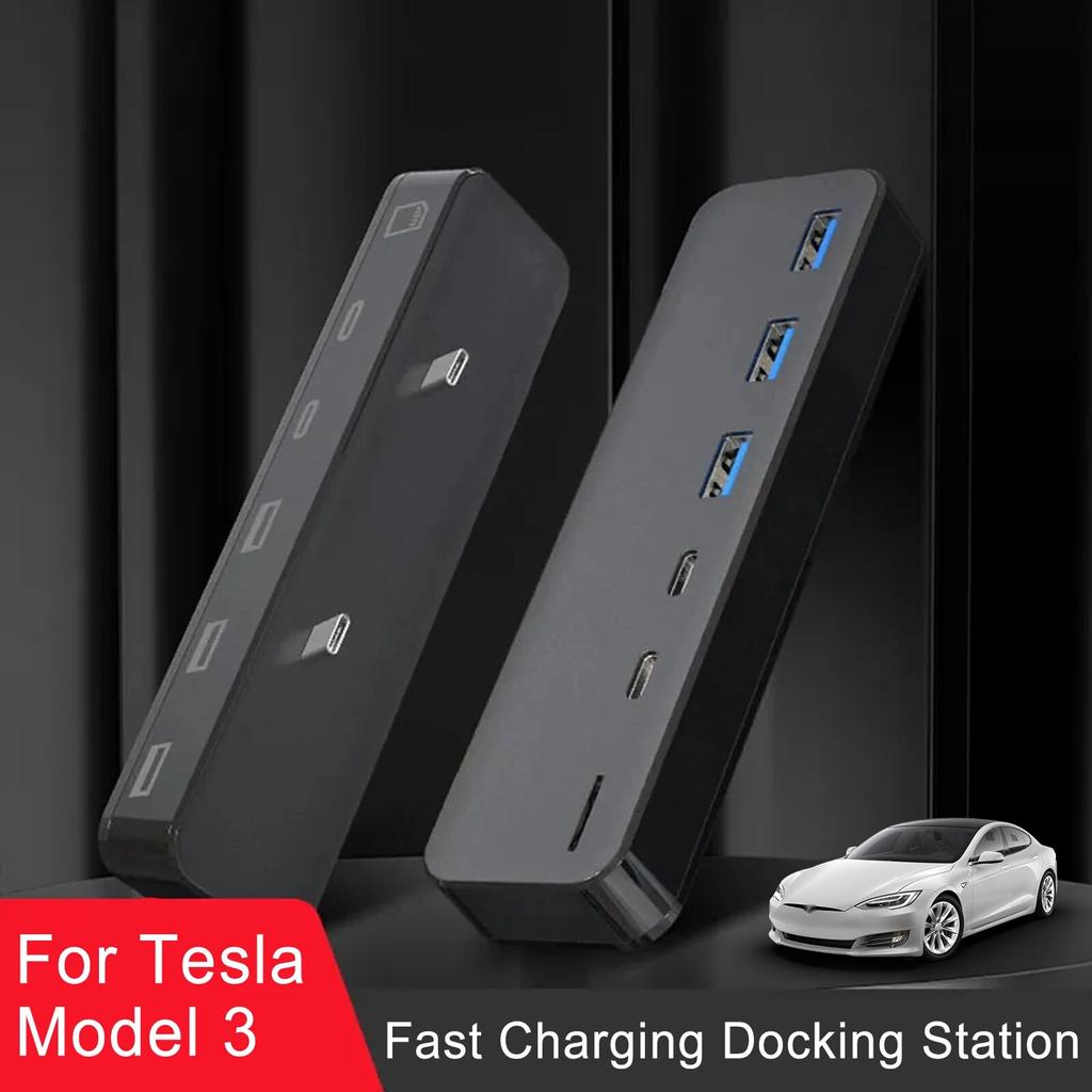 USB Shunt Hub For Tesla Model Y Model 3 Accessories 21-23 27W Quick Charger Type-C SD  Docking Station Extension