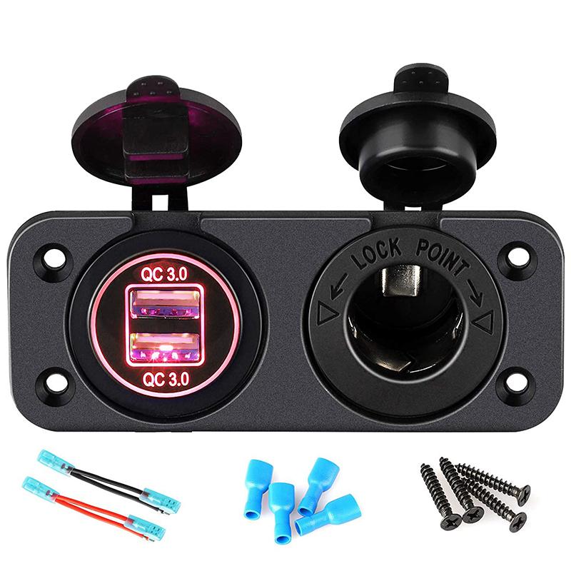 

2 в 1 панель с двумя портами USB QC 3.0, автомобильное зарядное устройство, гнездо прикуривателя 12 В, адаптер питания, комплект для самостоятельной сборки для гольф-кара, квадроцикла красный