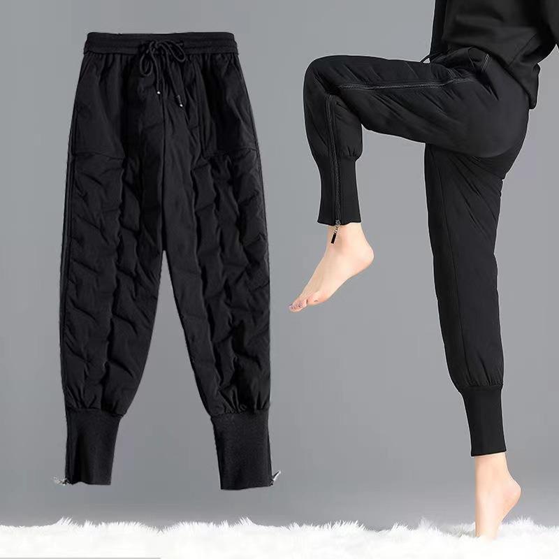 Women Winter Warm Down Cotton Pants High Waist Elastic Sweatpants Casual Long Windproof Trousers