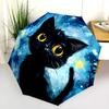 Night Cat  pattern, automatic folding umbrella, portable and foldable design, 8 ribs, a Christmas or birthday gift.