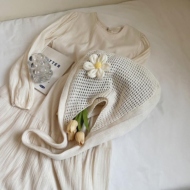 Floral Crochet Shoulder Bag Bohemian Knitted Hollow Out Tote Crochet Underarm Bag for Women Summer Beach CLE