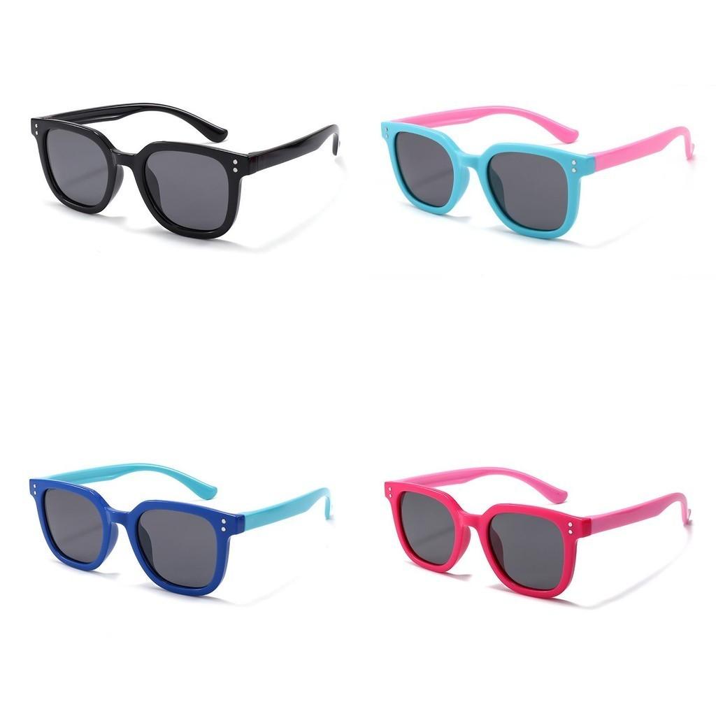 2022 New Children Polarized Silicone Sunglasses Boys Girls Kids Square Uv400 Shades S8351 Blue Frame Pink Legs
