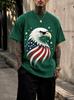 2026 New Pure Cotton Tshirt With American Bald Eagle Patriotic Print Crew Neck Short Sleeve Casual Top