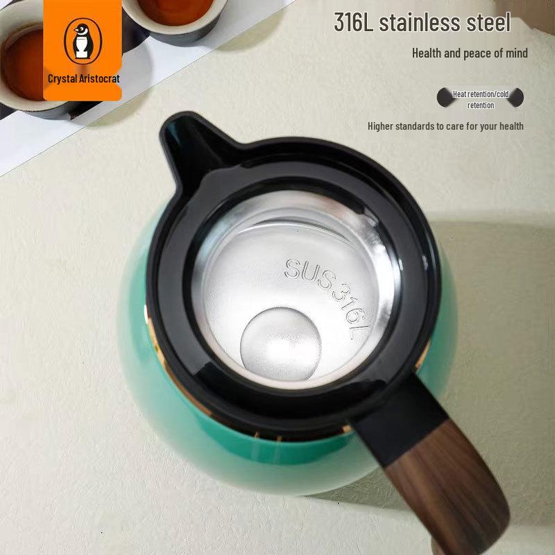 Crystal Noble Stainless Steel Tea Pot with Water Separation, Insulation, and Engraving – Ideal for Home or Office.