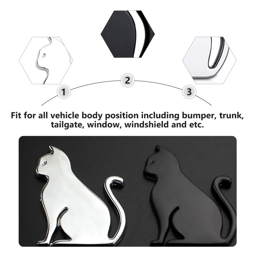 VORCOOL Autoaufkleber Katzenemblem Niedlich 3D Legierung Schwarz + Silber 2 Stück
