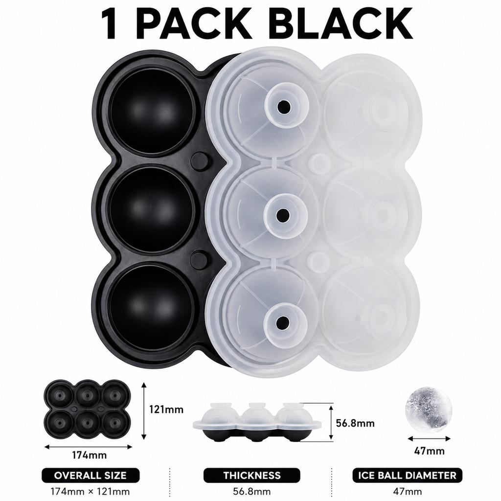 Large Round Ice Cube Maker 6 Hole Silicone Sphere Ice Tray With Attached Funnel Lid For Whiskey Bourbon Home Bar