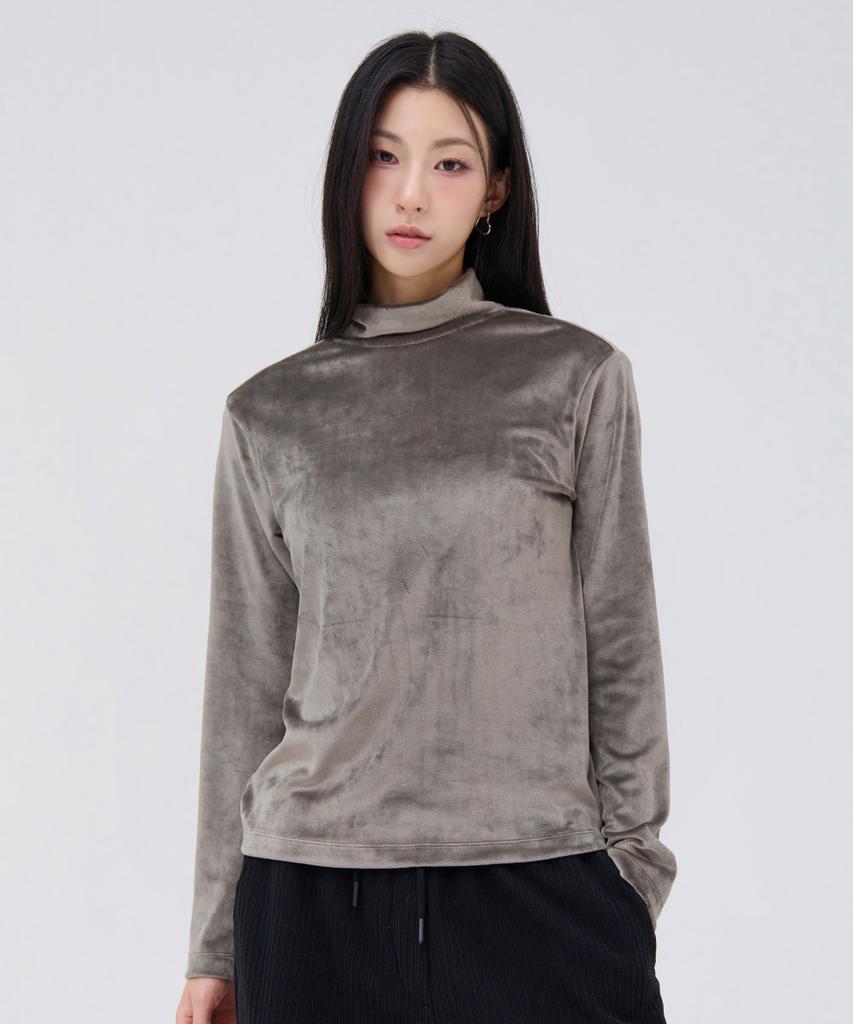 CHASECULT Women'S Velour Turtleneck T-Shirt - Khaki
