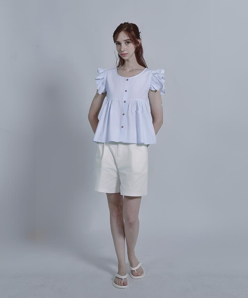 Keulleiseu Shoulder Frill Sleeveless Blouse_Purple