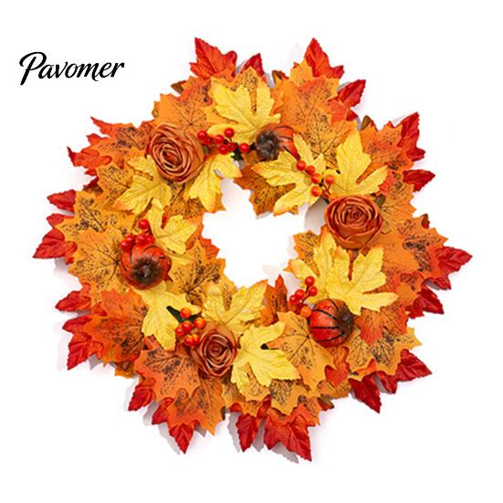 Artificial Sunflower Wreath Fall Maple Leaf with Pumpkin Pinecone, Thanksgiving Harvest Outdoor Weatherproof Floral Swag Wreath, Indoor Autumn