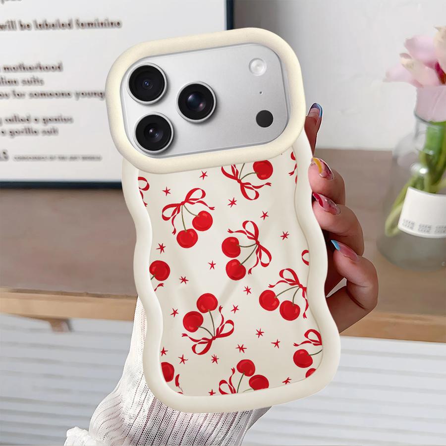 Soft Phone Cover Case for iPhone 15 Plus XR 14 13 11 16 Pro Max 8 17 Air 12 Red Lovely Cherry