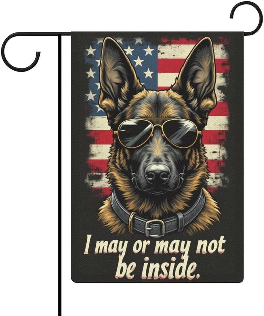 German Shepherd Dog Patriotic American Design with Fashion Glasses & I May Or May Not Be Inside Double Sided Garden ag YYQ GGO