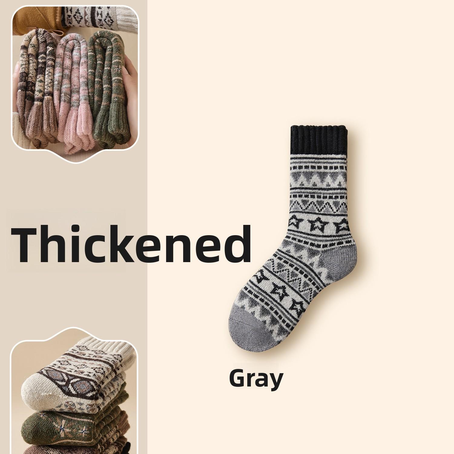 

10-1 пара зимних шерстяных носков, утолщенные носки, ретро этнический стиль, парный стиль, северо-восточные теплые носки средней длины с петельками 1 pairs серый