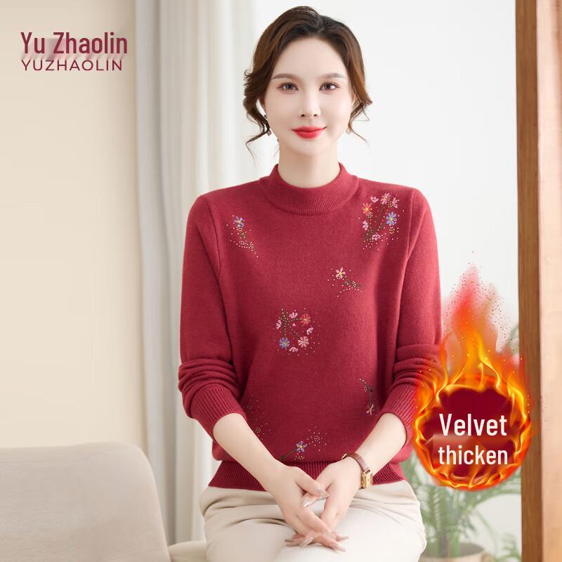 

YUZHAOLIN Women s Plush Embroidered Round Neck Sweater 5XL