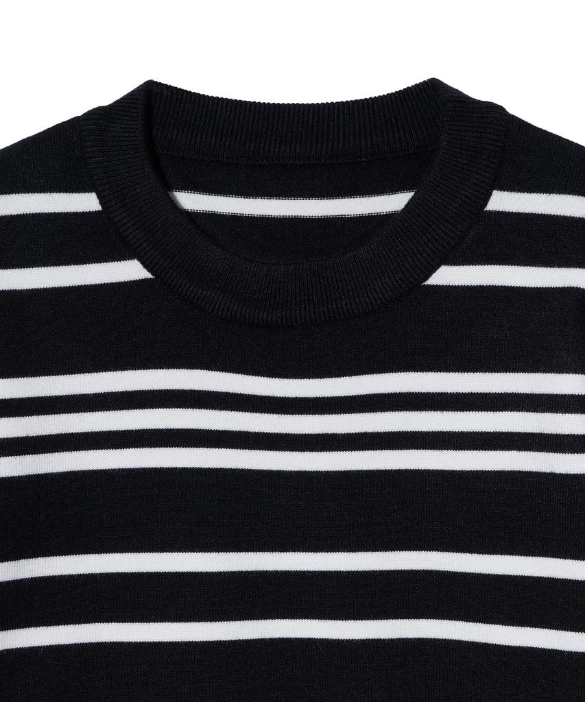 IRONYPORNO WHITELINE 86-Iroj368 Classic Small Stripe Long Sleeve Knit Black