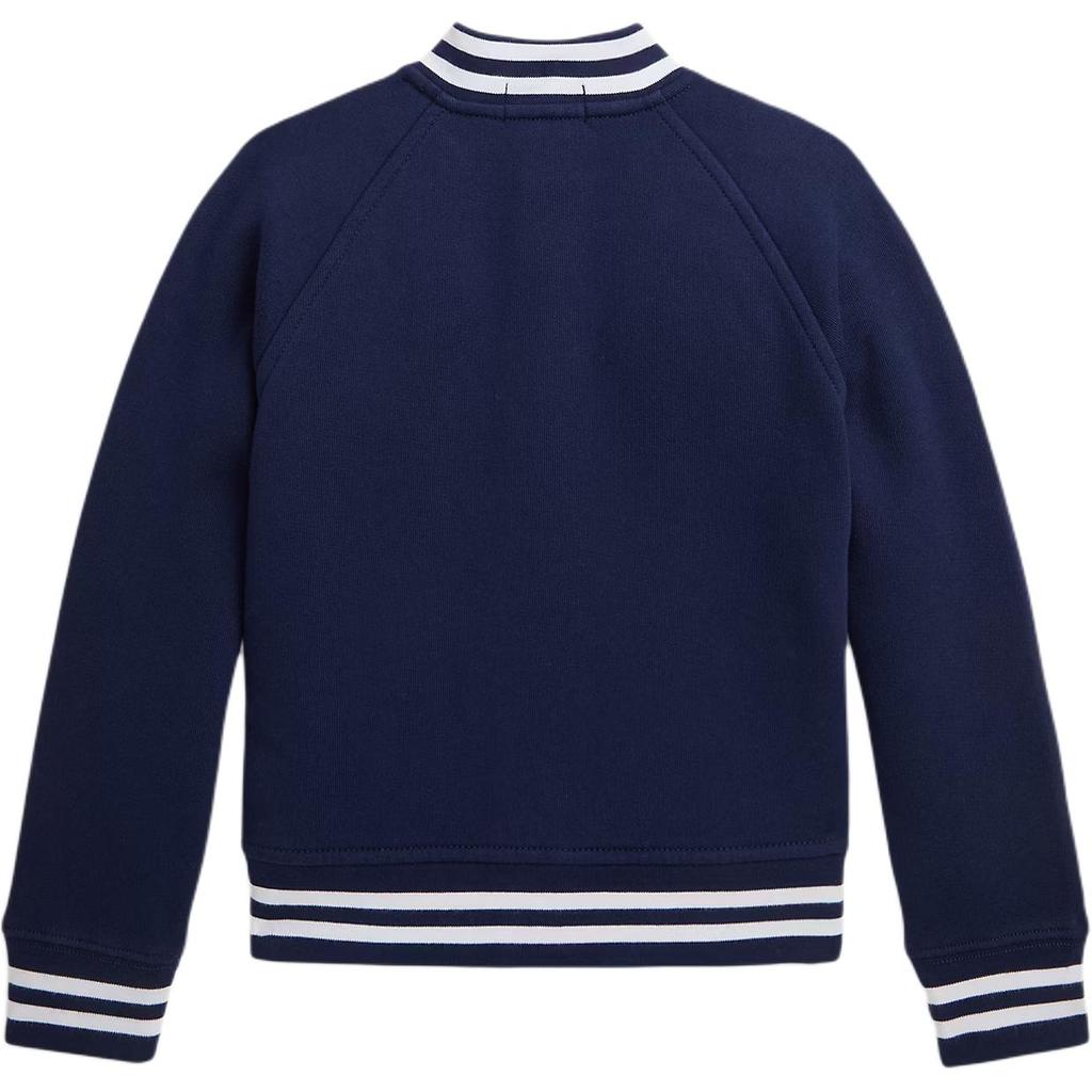 Polo Ralph Lauren Baseball Jacket FW24 Pony Embroidered Cotton Blend Fleece Long Sleeve Kids Jacket Navy-Blue 657298
