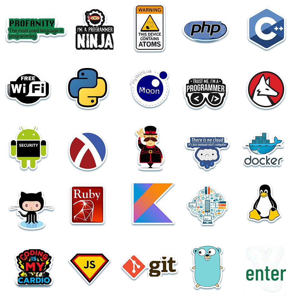 50 Pieces of Programmer Development Graffiti Stickers - Waterproof Stickers for Laptop, Skateboard, Luggage, Trolley