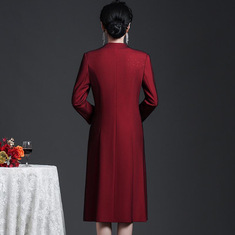 2022 Autumn/Winter Wine Red Women's Plus-Size Fleece Two-Piece Set for Middle-Aged & Elderly (Long Sleeve Jacket)