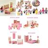 Entzückendes Holzpuppenhaus-Möbelset für Kinder mit farbenfrohen Schlafzimmer-, Küchen- und Wohnzimmer-Accessoires