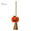 Decorative Straw Broom Props Halloween Mini Broomstick Ornament, Witch Pumpkin Bat Ghost Decor with Natural Grass Double-layer Glitter Felt