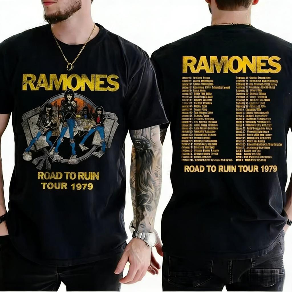 Crew Neck T  Shirt with Punk Rock Creative  Inspired Graphic Featur Ramones Tour Art for Music Enthusiasts Hip Hop Streetwear