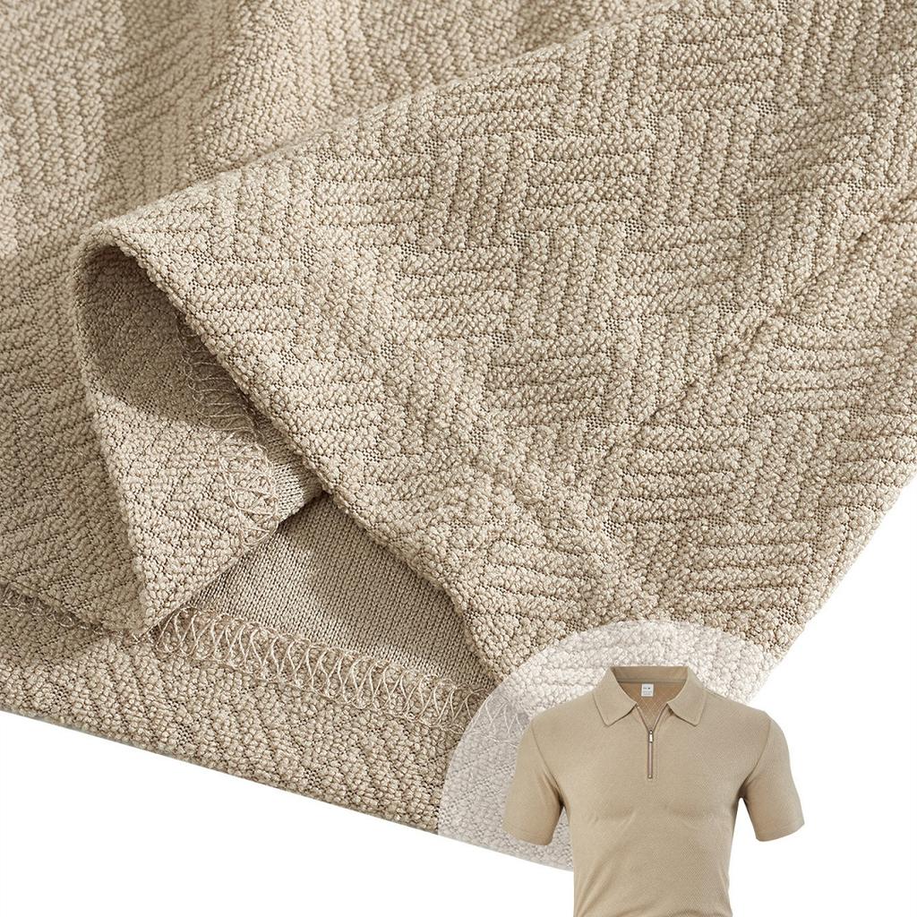 Summer Men Jacquard Textured Matching Set Half Zip Collar Polo Short Sleeve Top Drawstring Waist Shorts Golf Beach Two Piece Tracksuit