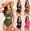 2024 European American Ruffled One-Piece Swimsuit - Solid Color, High-Waisted, Tummy-Covering Bikini