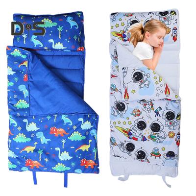 Schlafmatte für Kleinkinder, weich, waschbar, aufrollbares Design, Cartoon-Druck, Kinderschlafmatte mit abnehmbarem Kissen, Kinderschlafsack