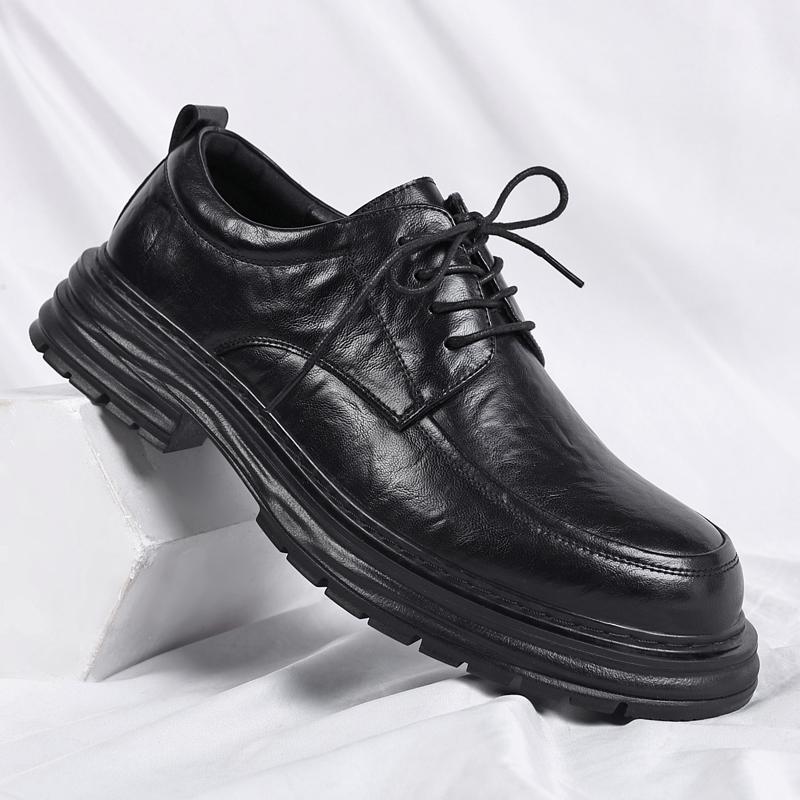 Fashion Spring New Lace Up Oxford Shoes High-quality Men's Comfortable Genuine Leather British Thick Soled Business Dress Leather Shoes
