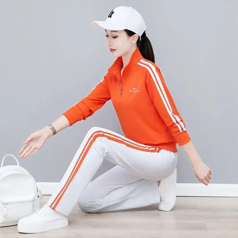 Spring/Autumn Casual Sportswear Set, Women's Spring and Autumn New Trendy Youthful Stand-collar Sweatshirt and Pants Two-piece Set