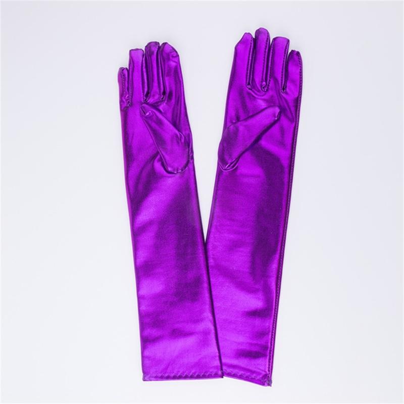 Women Faux Leather Sparkly Metallic Long Gloves for Evening Costume Party Dance