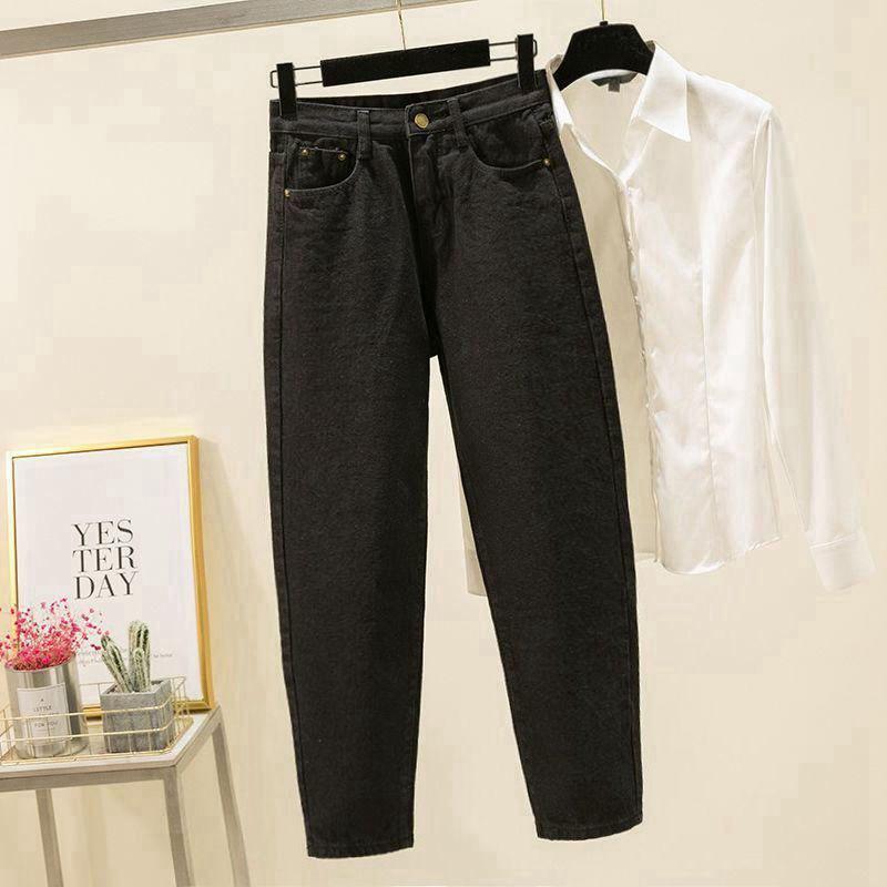 Women s High-Waist Slimming Loose Fit Dad Jeans - Korean Style, Plus Size, Cropped Casual Harem Pants S