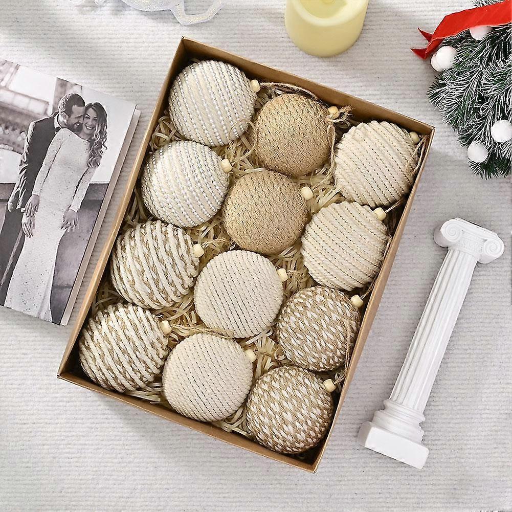 12pcs Knitting Cream Festival Balls Special Shape Xmas Decorative Hanging
