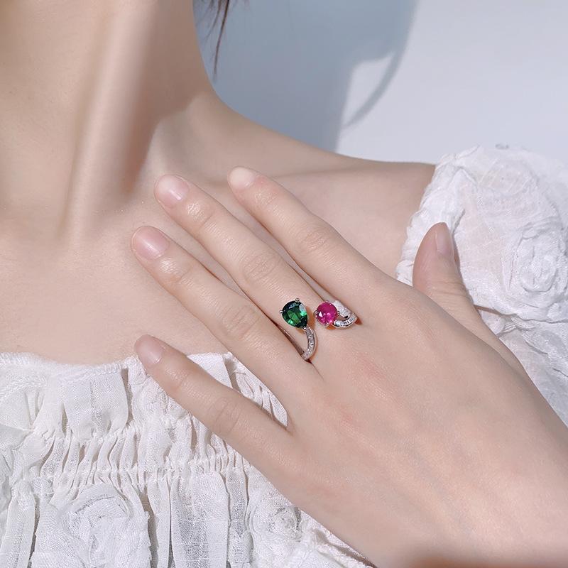Jewelry, Jewelry, Ring Inlaid with Colored Zircon, High-end Light Luxury, Niche Versatile Open Ring, Women's Spot.
